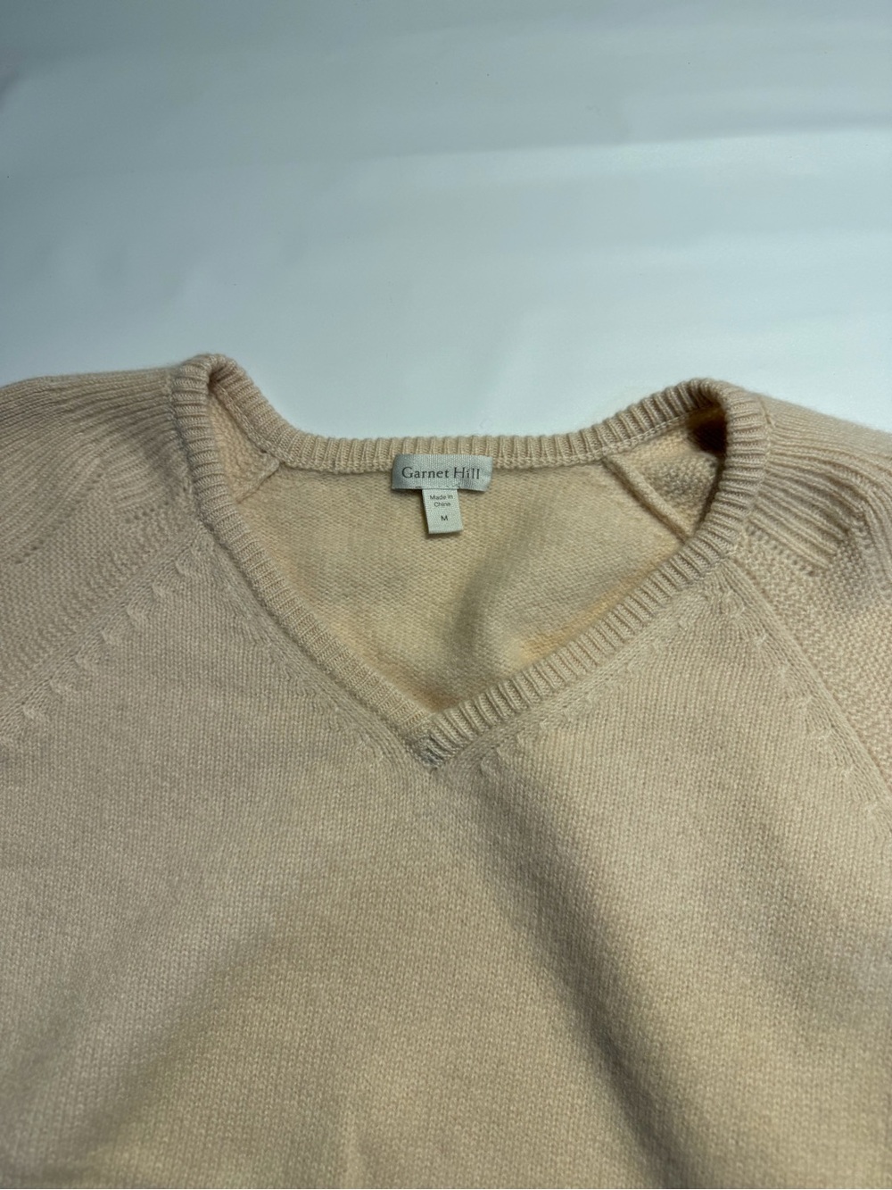 Garnet Hill Womens light peach Cashmere Shell Stitch Sweater sleeves 3/4 Sz M - Picture 4 of 7